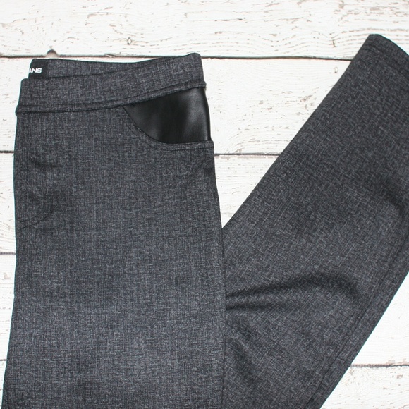 DKNY Heather Grey Leggings with faux leather - Picture 1 of 7